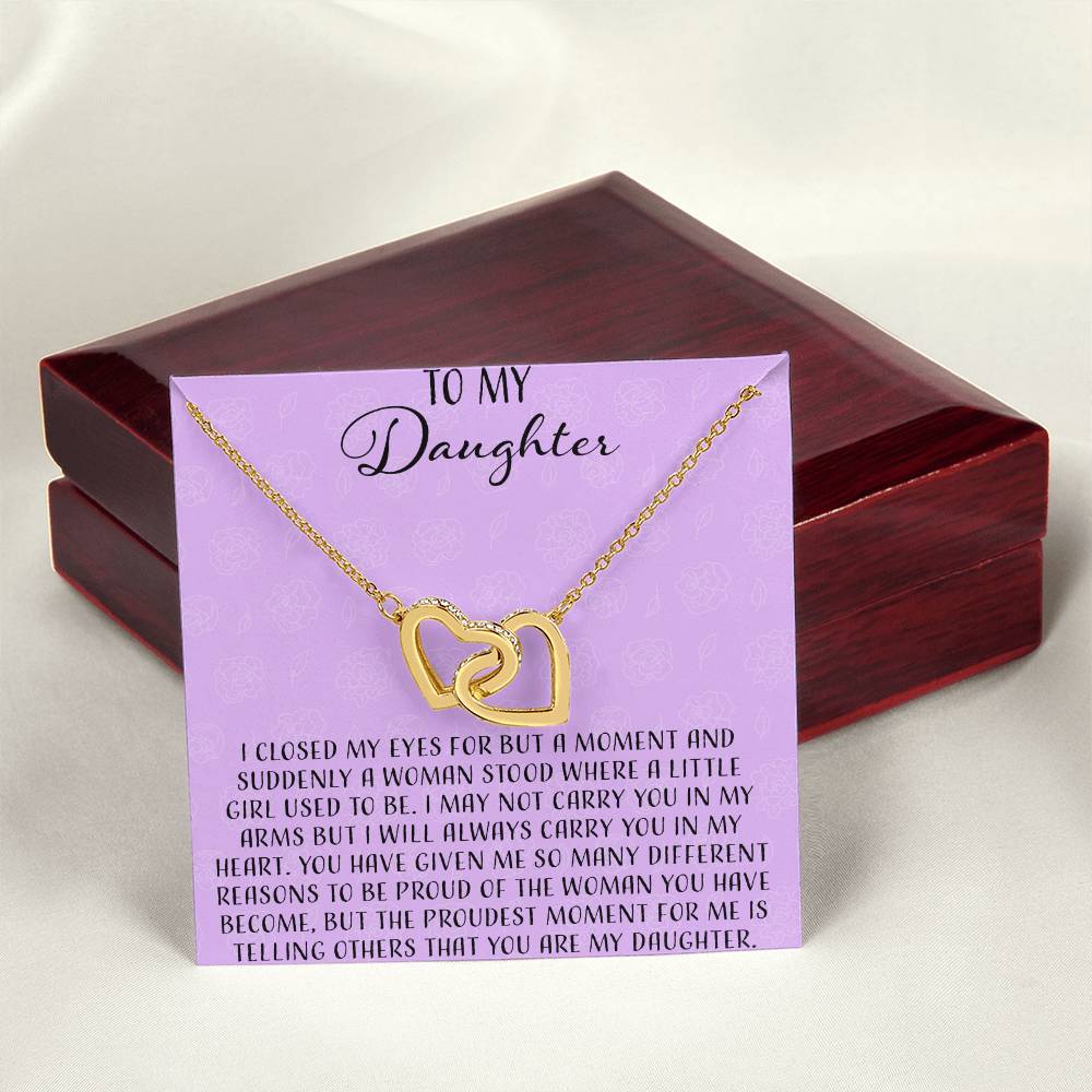 To My Daughter I Close My Eyes For A Moment - Purple Interlocking Hearts Necklace