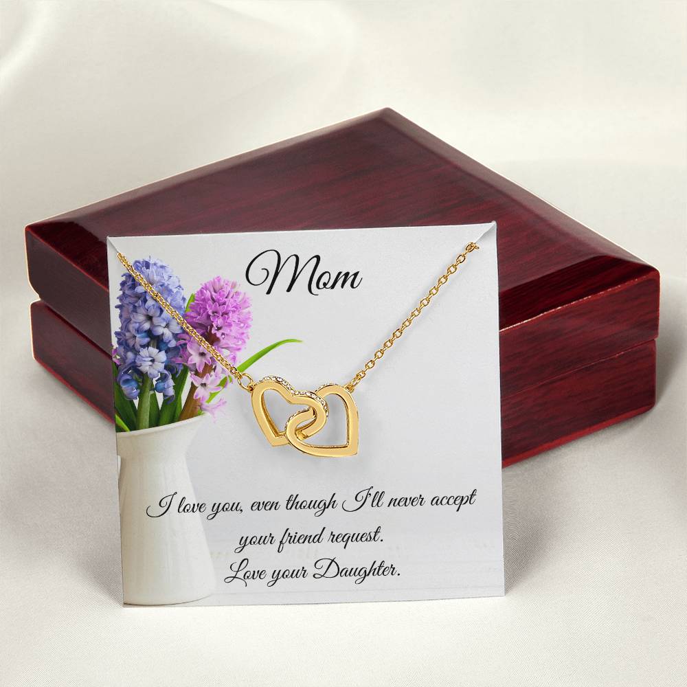 Gift For Mom-Two Hearts-I Love You. Interlocking Hearts Necklace