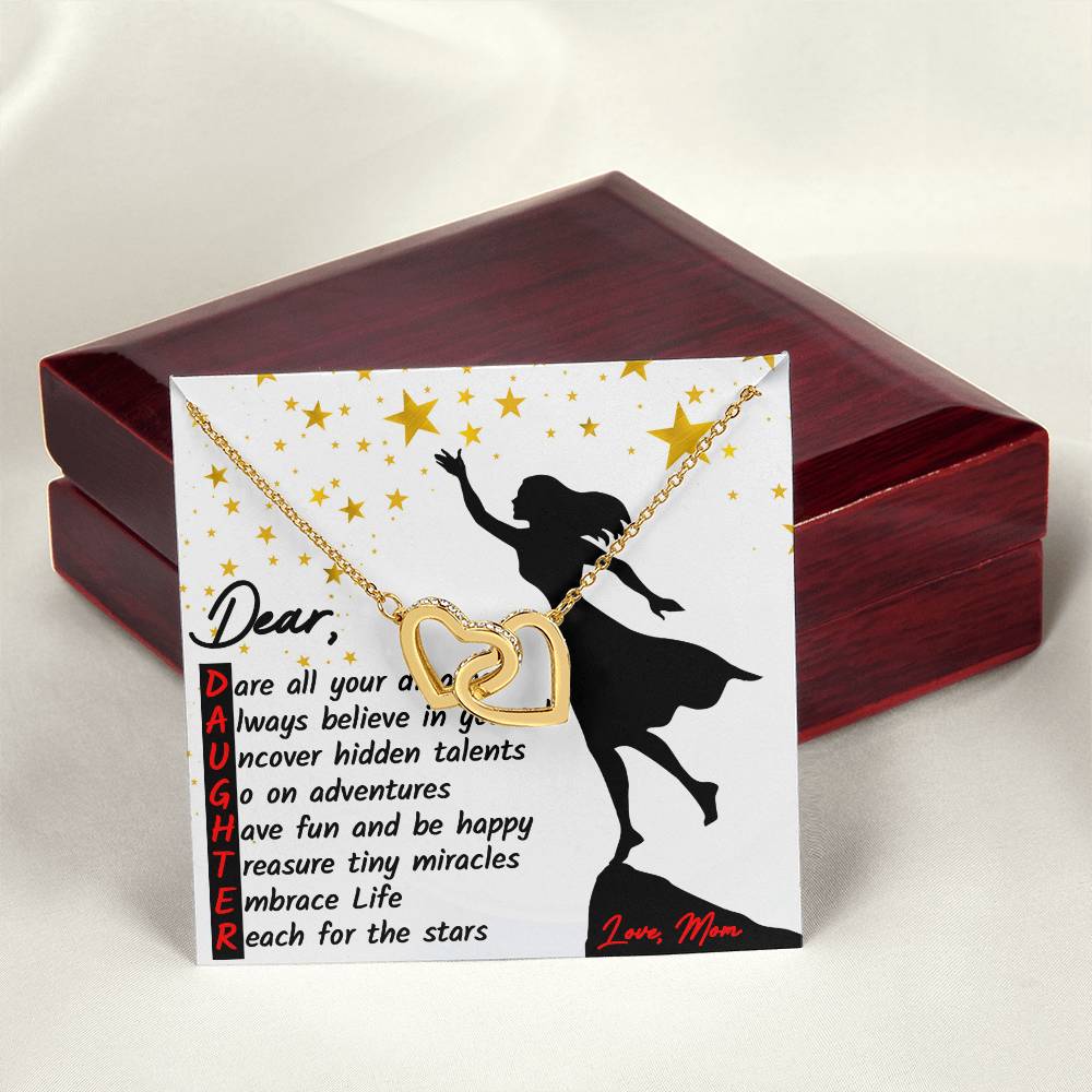 To My Daughter - Reach For The Stars Unique Gift Set Interlocking Hearts Necklace