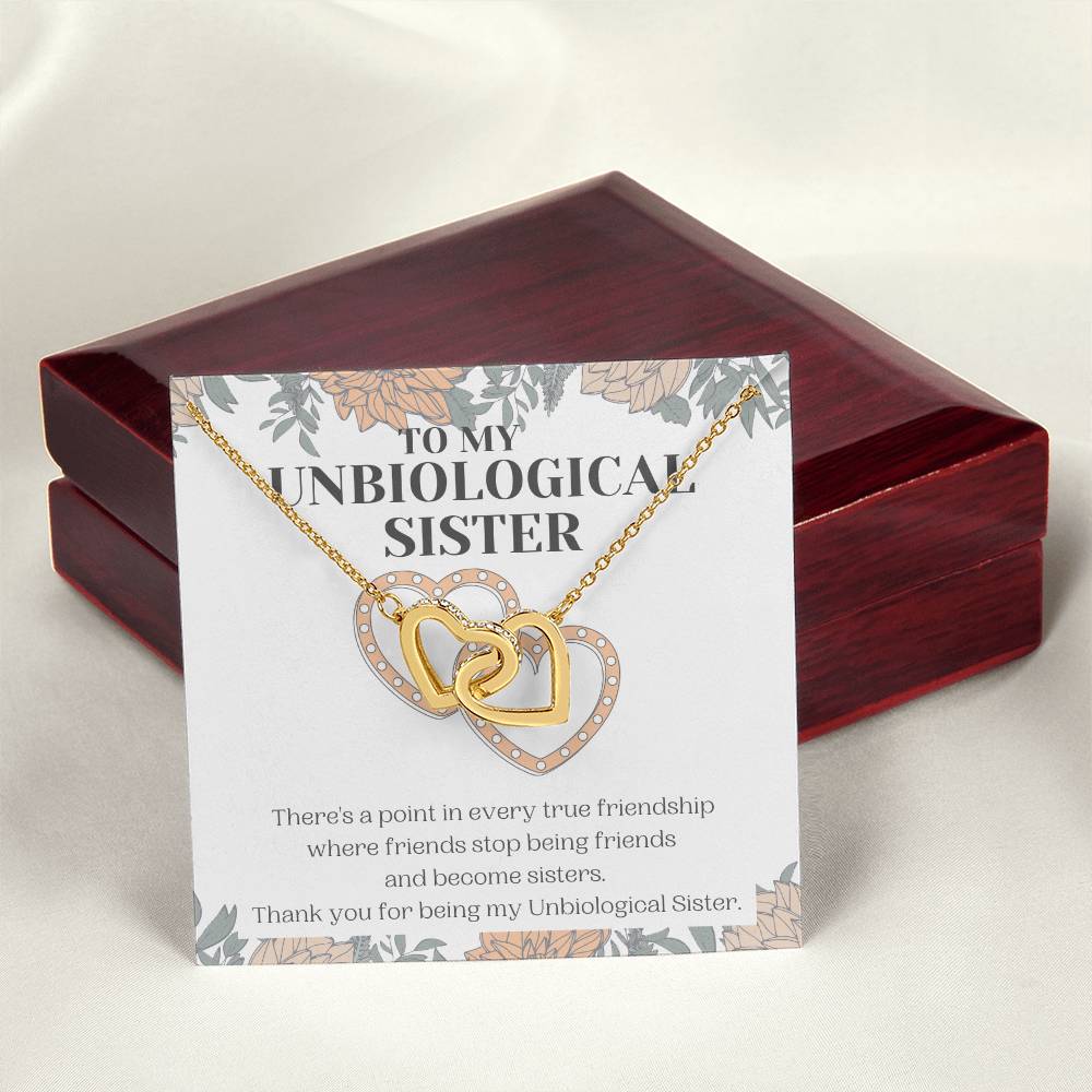 Unbiological Sister Gift Best Friend Necklace Soul Sister Bridesmaid Gift 18Kt Gold Sterling Silver Heart Pendant Jewelry Free Gift Box Interlocking Hearts Necklace