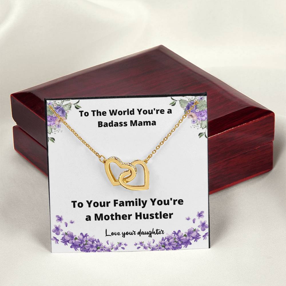 Necklace From Daughter Badass Mama Gift For Mother Gift Idea Best Mom Ever Interlocking Hearts Necklace