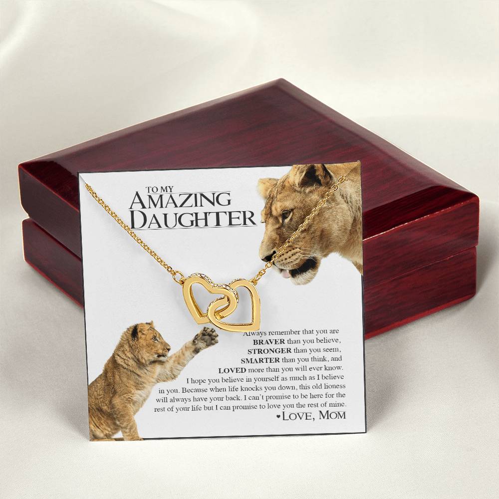 To My Amazing Daughter - Lion'S Pride Necklace & Message Card Interlocking Hearts Necklace