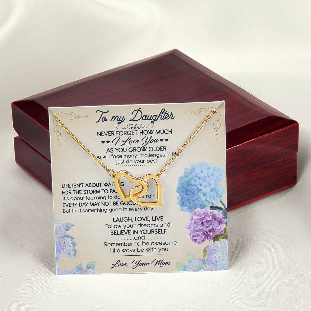 To My Daughter I Love You Interlocking Hearts Necklace Birthday Message Card
