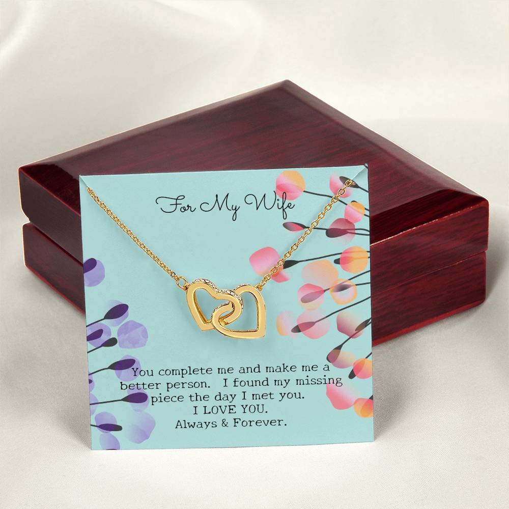 Gift For My Wife - Entwined Hearts Pendant Necklace - You Complete Me - Embellished W Sparkling Cz Stone Interlocking Hearts Necklace