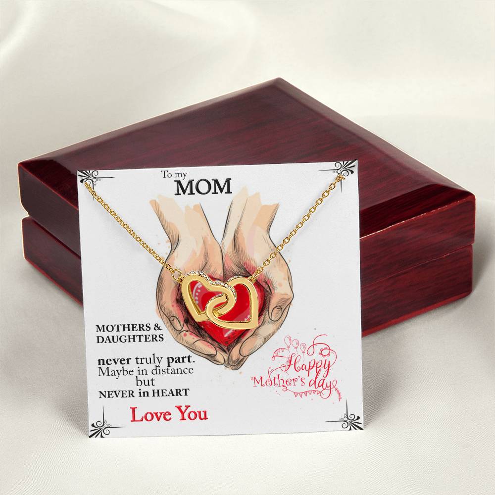 Mothers And Daughters Never Truly Part. Beautiful Necklace For Your Mom. Interlocking Hearts Necklace