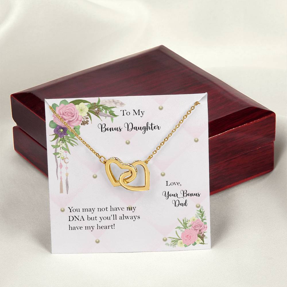 Bonus Daughter From Bonus Dad No Dna But You Have My Heart Interlocking Hearts Necklace