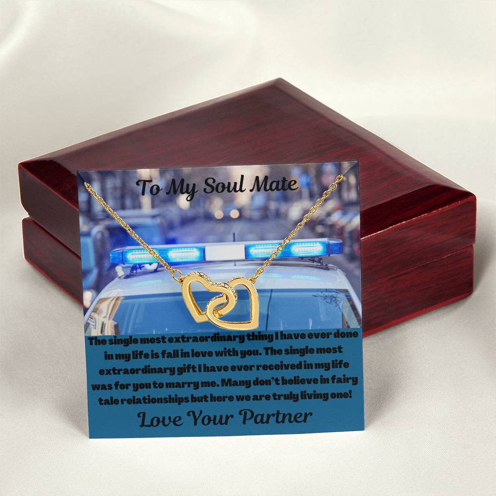 To My Soul Mate Police Partner Interlocking Hearts Necklace