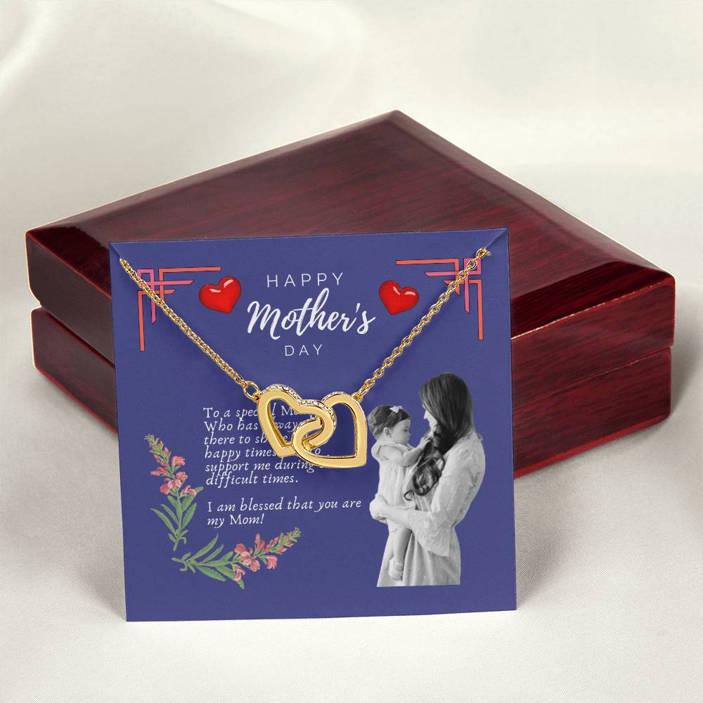 Mother'S Day Interlocking Hearts Pendant Necklace With Royal Blue Message Card Interlocking Hearts Necklace