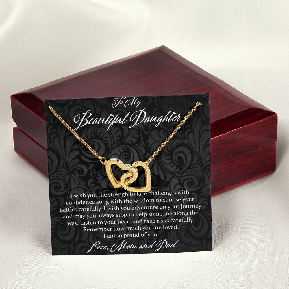 To My Beautiful Daughter I Wish You The Strength - Love Mom & Dad Interlocking Hearts Necklace