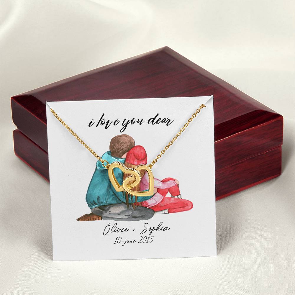 I Love You Baby Date Interlocking Hearts Necklace