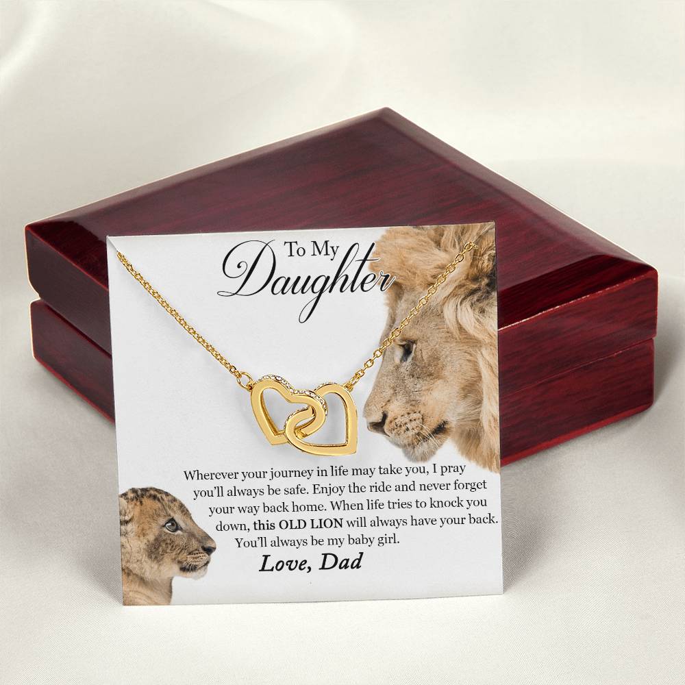 To My Daughter - This Old Lion Will Always Have Your Back Interlocking Hearts Necklace