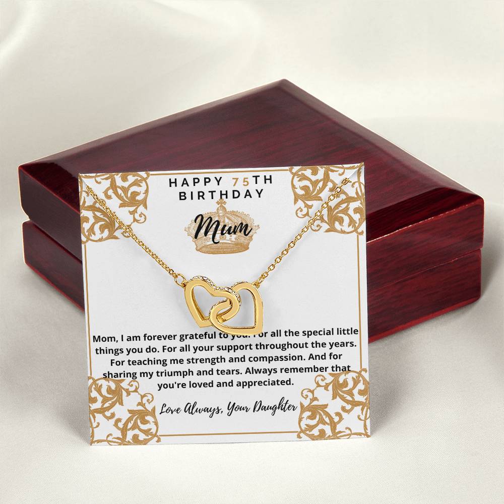 75Th Birthday Mum From Daughter Interlocking Hearts Necklace