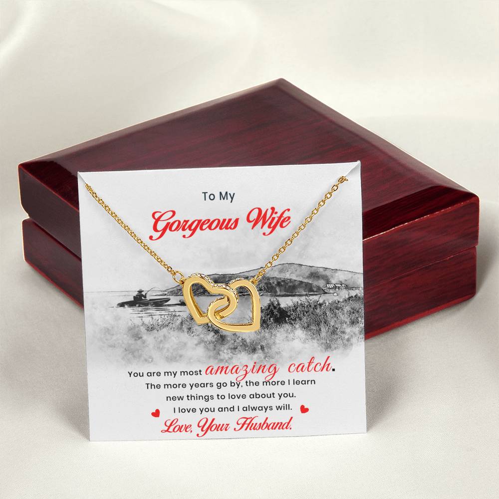 Gift For Wife From Fishing Husband Interlocking Hearts Necklace