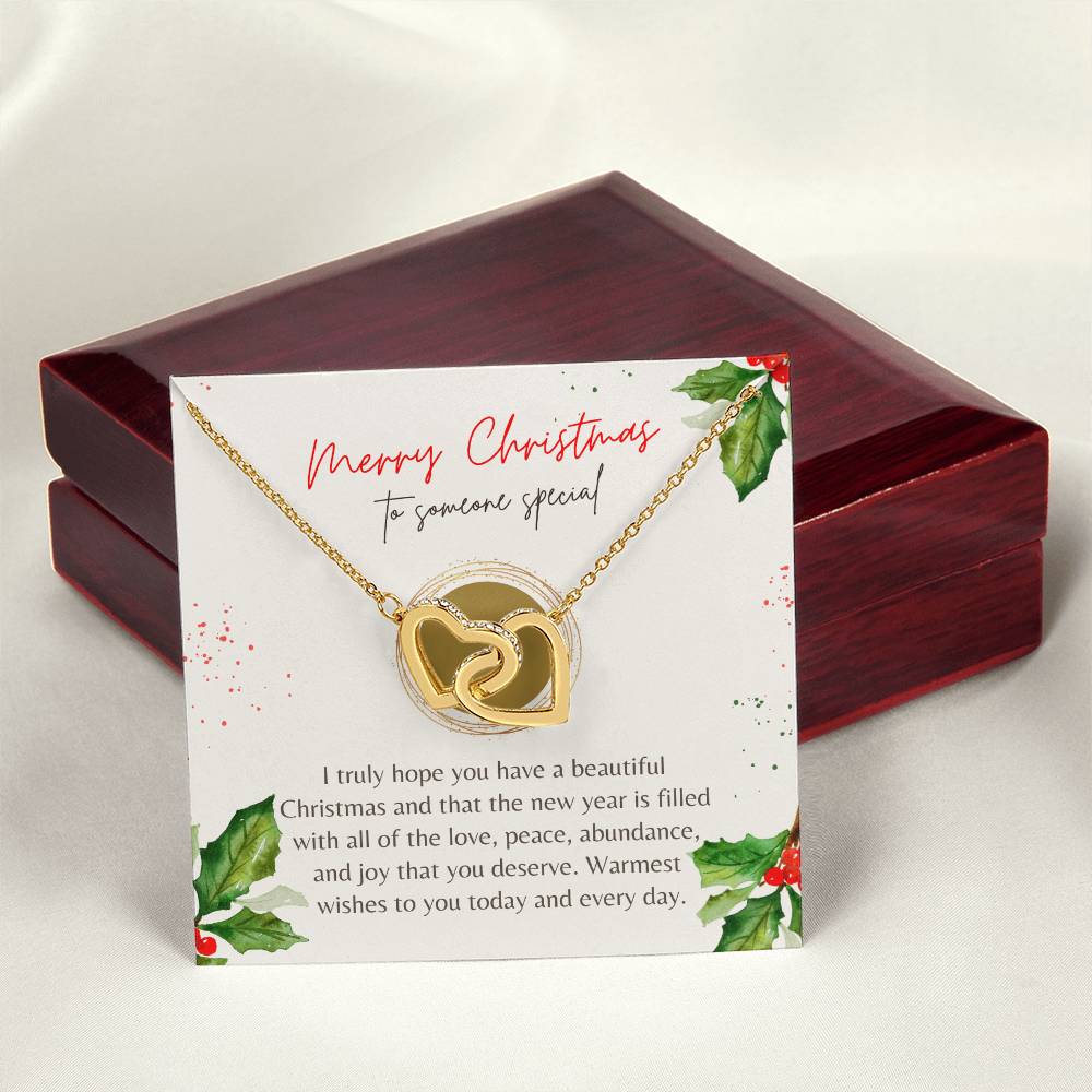 Merry Christmas Interlocking Hearts Necklace Cream Holly