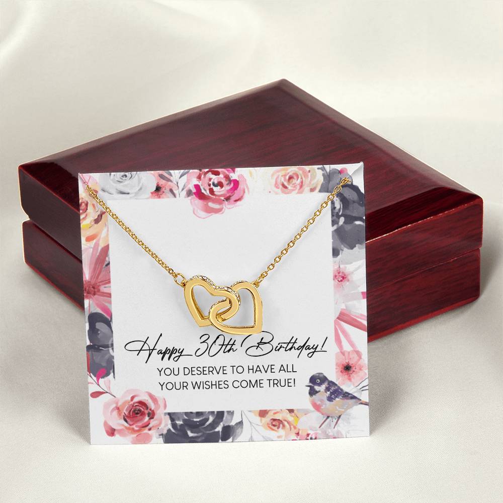 Happy 30Th Birthday Interlocking Hearts Necklace Message Card