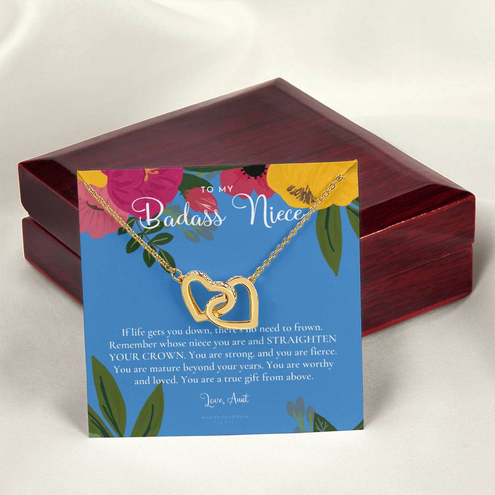 To My Badass Niece Straighten Your Crown Necklace Aunt Niece Necklace Niece Birthday Gift Niece Graduation Gift Interlocking Hearts Necklace