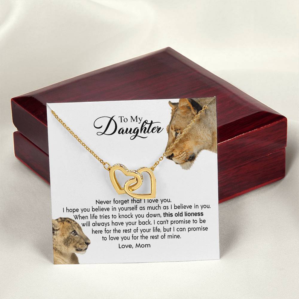 To My Daughter - This Old Lioness Will Always Have Your Back Interlocking Hearts Necklace