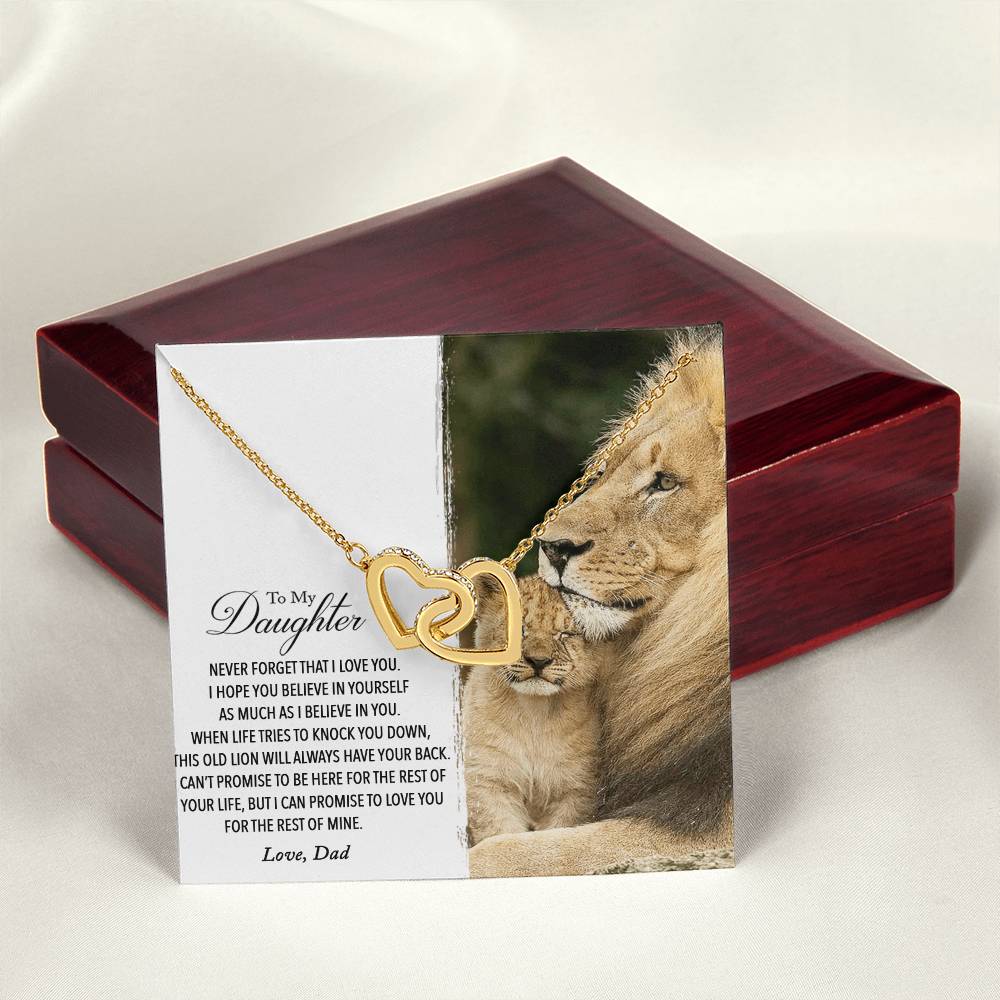 To My Daughter - This Old Lion Will Always Have Your Back Interlocking Hearts Necklace