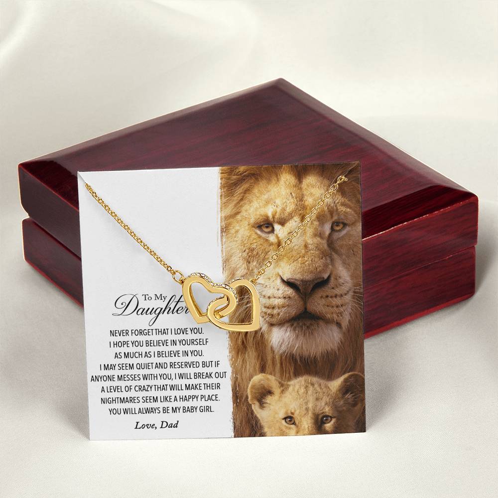 To My Daughter - This Old Lion Will Always Have Your Back Interlocking Hearts Necklace