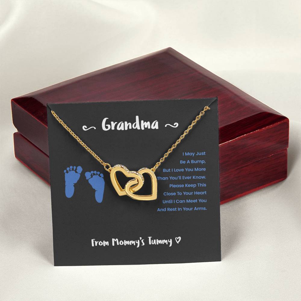 Grandma I Can'T Wait To Meet You - Blue Version Interlocking Hearts Necklace