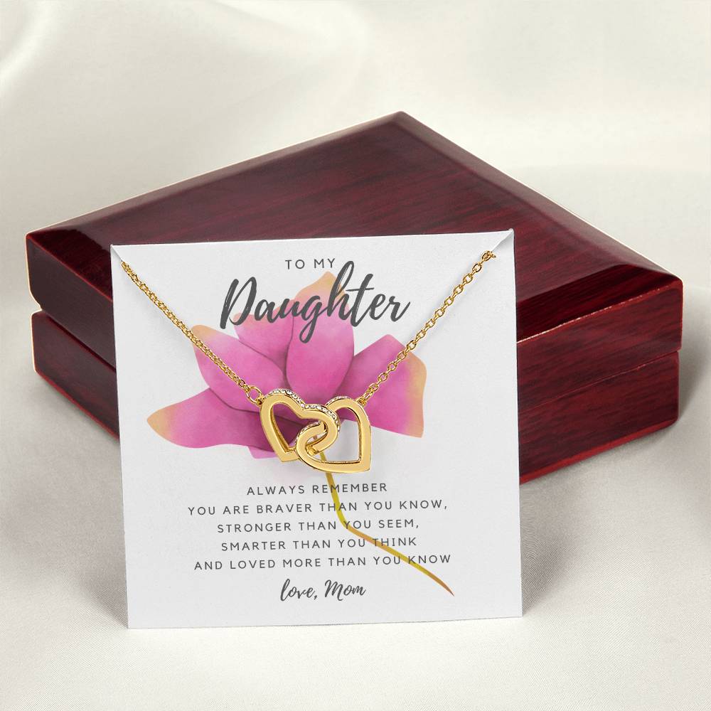 To My Daughter Necklace - Pink Rose Interlocking Hearts Necklace