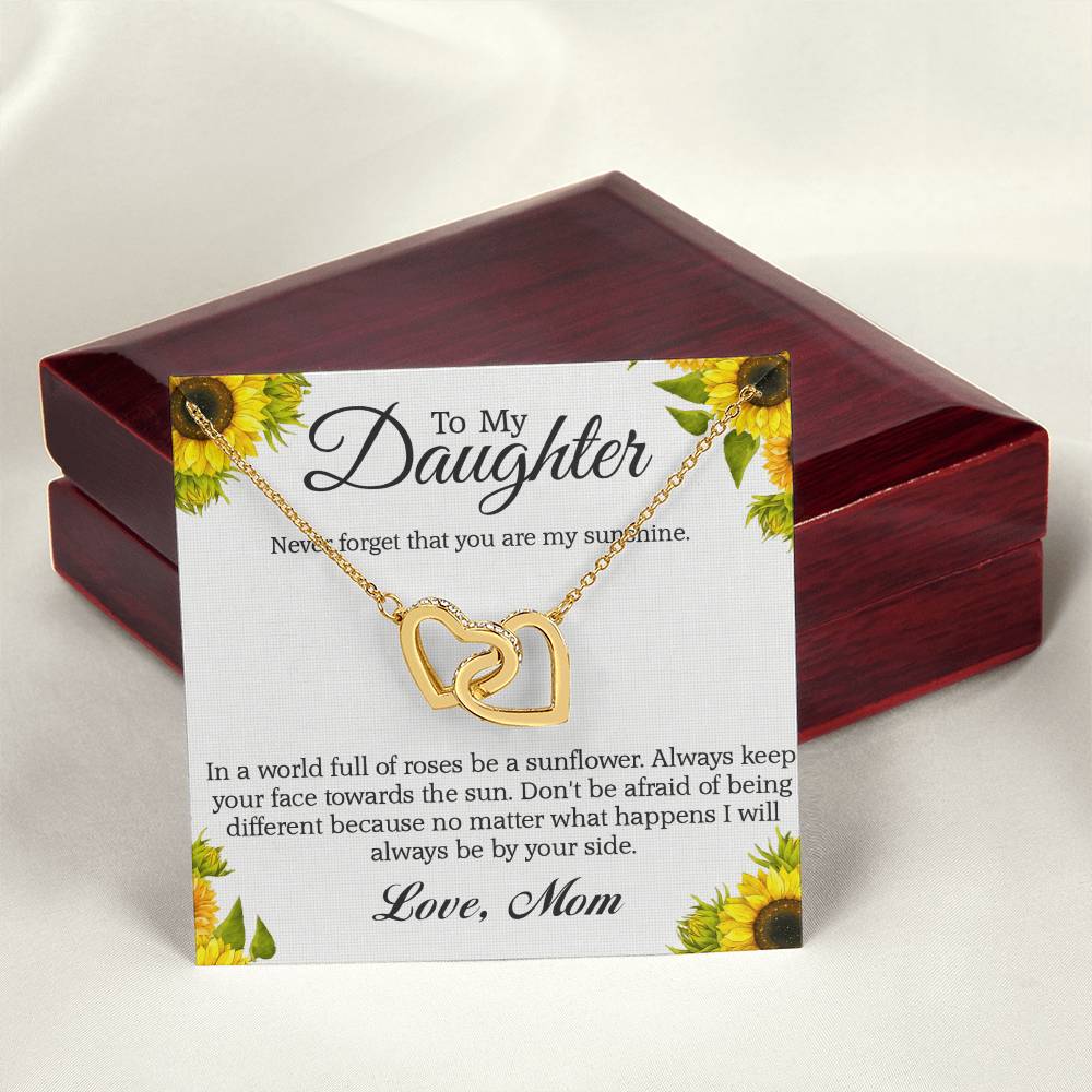 To My Daughter - Never Forget That You Are My Sunshine Interlocking Hearts Necklace