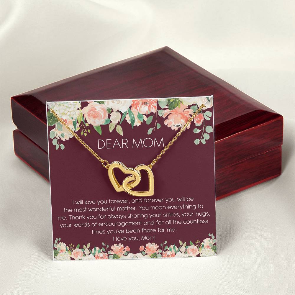 Dear Mom Watercolor Flower Interlocking Hearts Necklace Mother'S Day Message Card