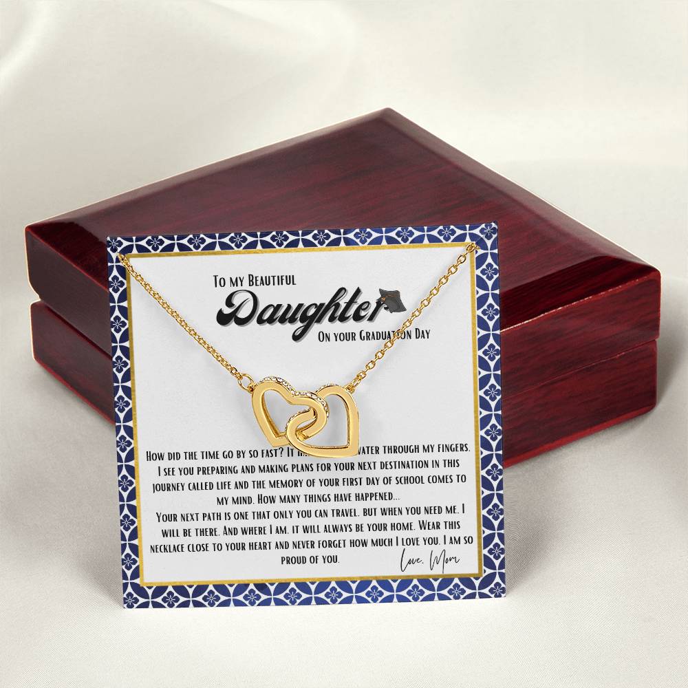 To My Daughter - Graduation Day Gift Interlocking Hearts Necklace