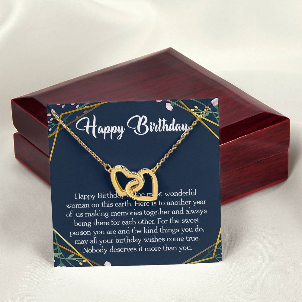 Happy Birthday To The Most Wonderful Woman In The World Interlocking Hearts Necklace