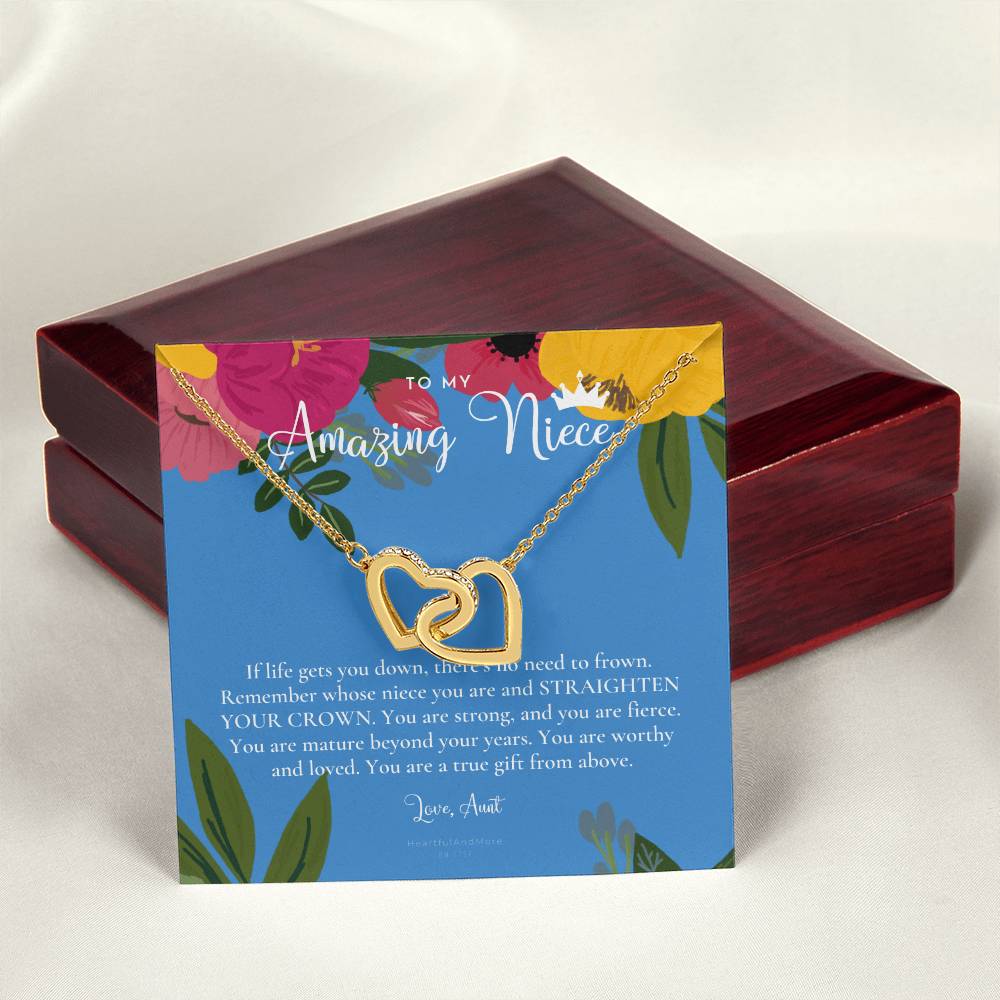 To My Amazing Niece Straighten Your Crown Necklace Aunt Niece Necklace Niece Birthday Gift Niece Graduation Gift Interlocking Hearts Necklace