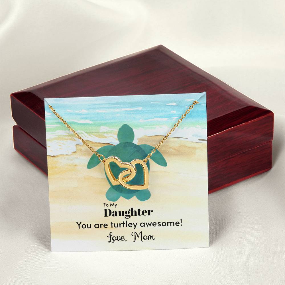 My Daughter Is Turtely Awesome Love Mom Cubic Zirconia Diamond Interlocking Heart Necklace Interlocking Hearts Necklace