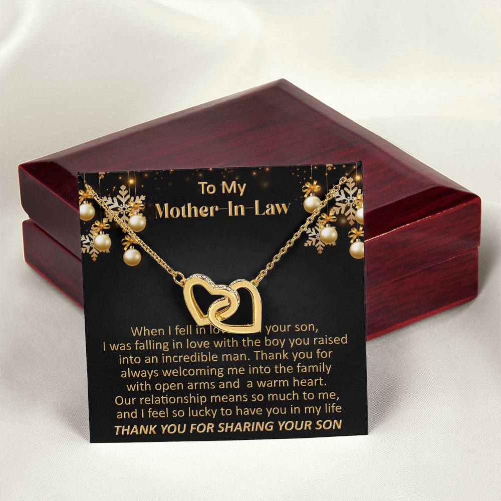 Gift For Mother-In-Law Christmas - So Lucky - Interlocking Interlocking Hearts Necklace