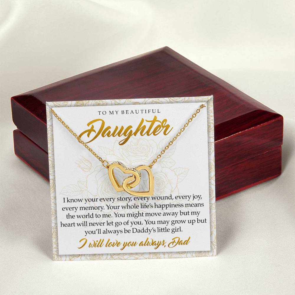 To My Daughter You'Ll Always Be Daddy'S Little Girl Interlocking Hearts Necklace
