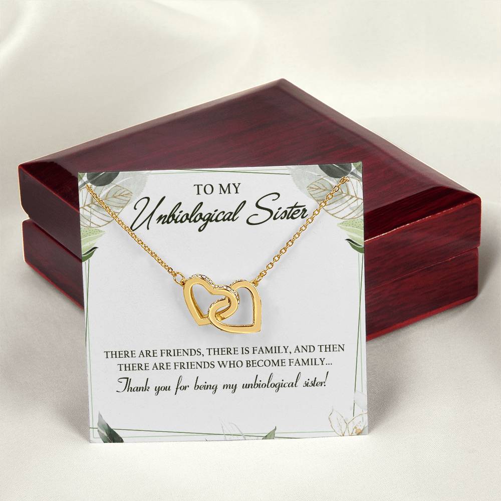To My Unbiological Sister Interlocking Hearts Necklace Message Card
