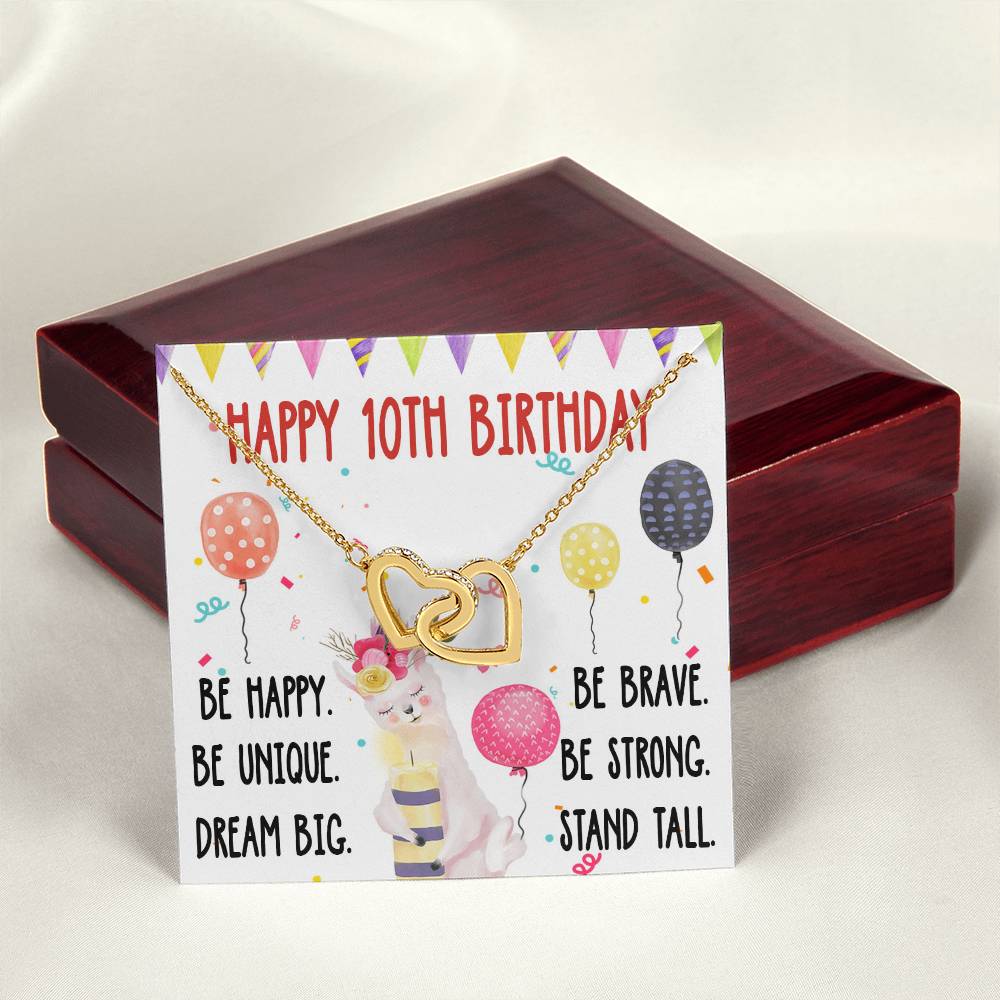 10Th Birthday Necklace Gift For Girl Daughter Birthday Gift For 10 Years Old Teen Birthday Gift Cute Llama Interlocking Hearts Necklace