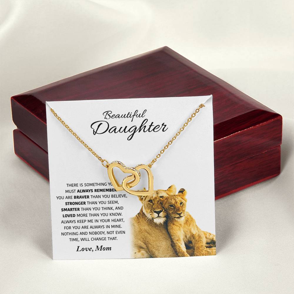 Beautiful Daughter - Love Gift For Daughters From Mom - Interlocking Hearts Necklace