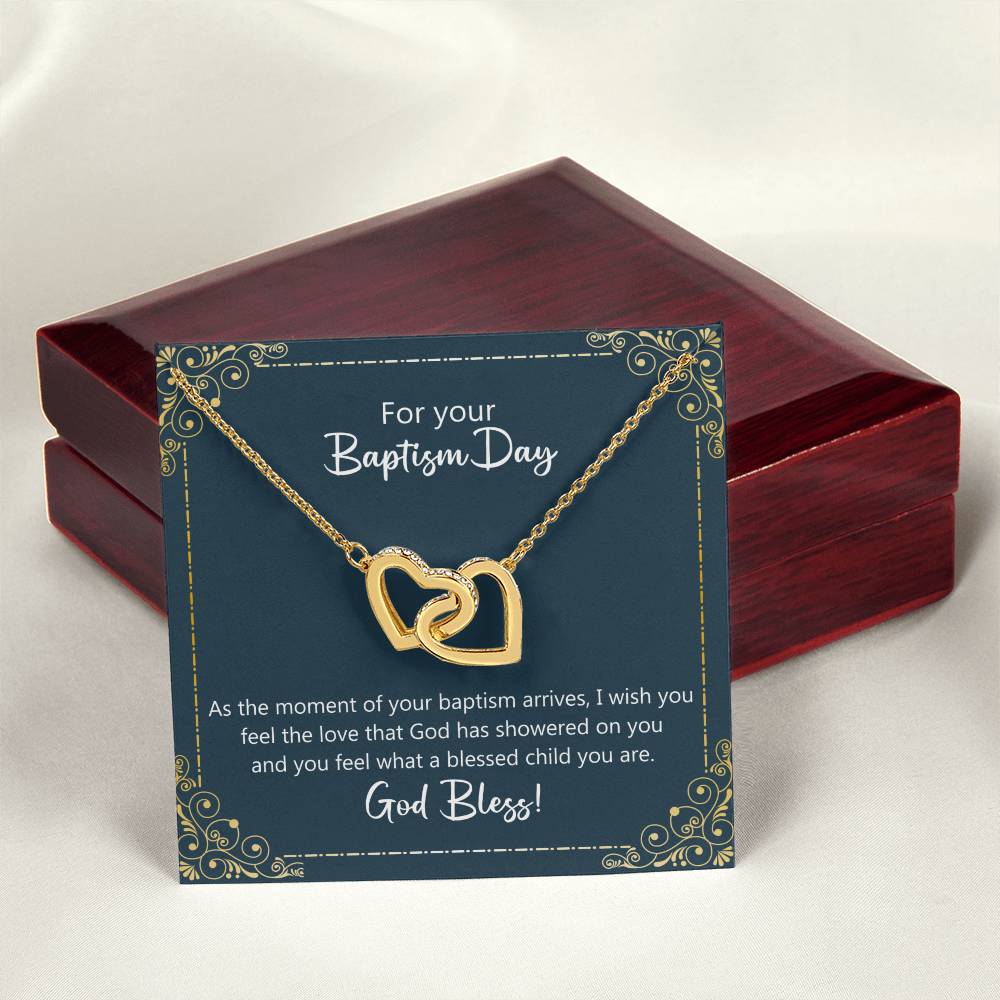 Baptism Gift Necklace - I Wish You Feel The Love Of God Interlocking Hearts Necklace
