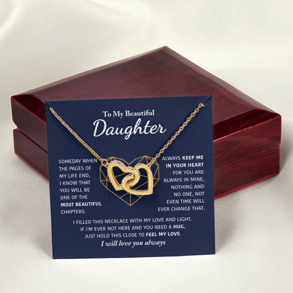 To My Beautiful Daughter - Keep Me In Your Heart - Interlocking Hearts Necklace