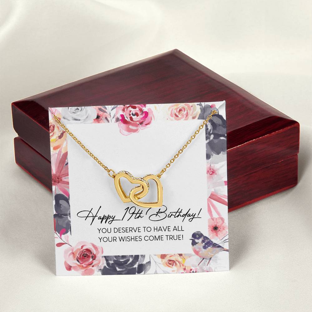 Happy 19Th Birthday Interlocking Hearts Necklace Message Card