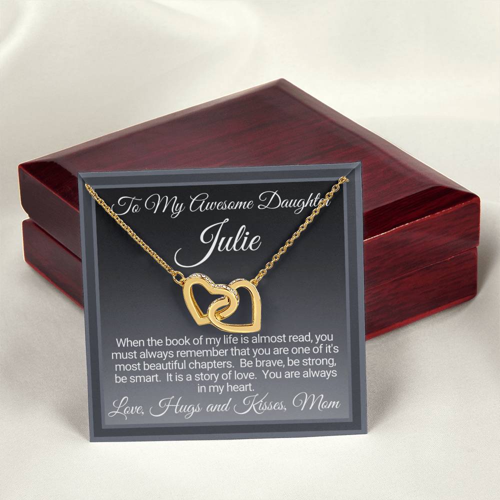 Personalized Awesome Daughter Necklace Gift From Mom Interlocking Hearts Necklace
