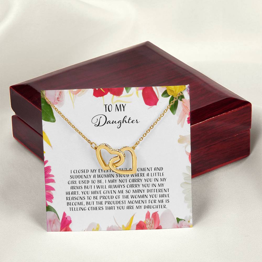 To My Daughter I Close My Eyes For A Moment - Floral Interlocking Hearts Necklace