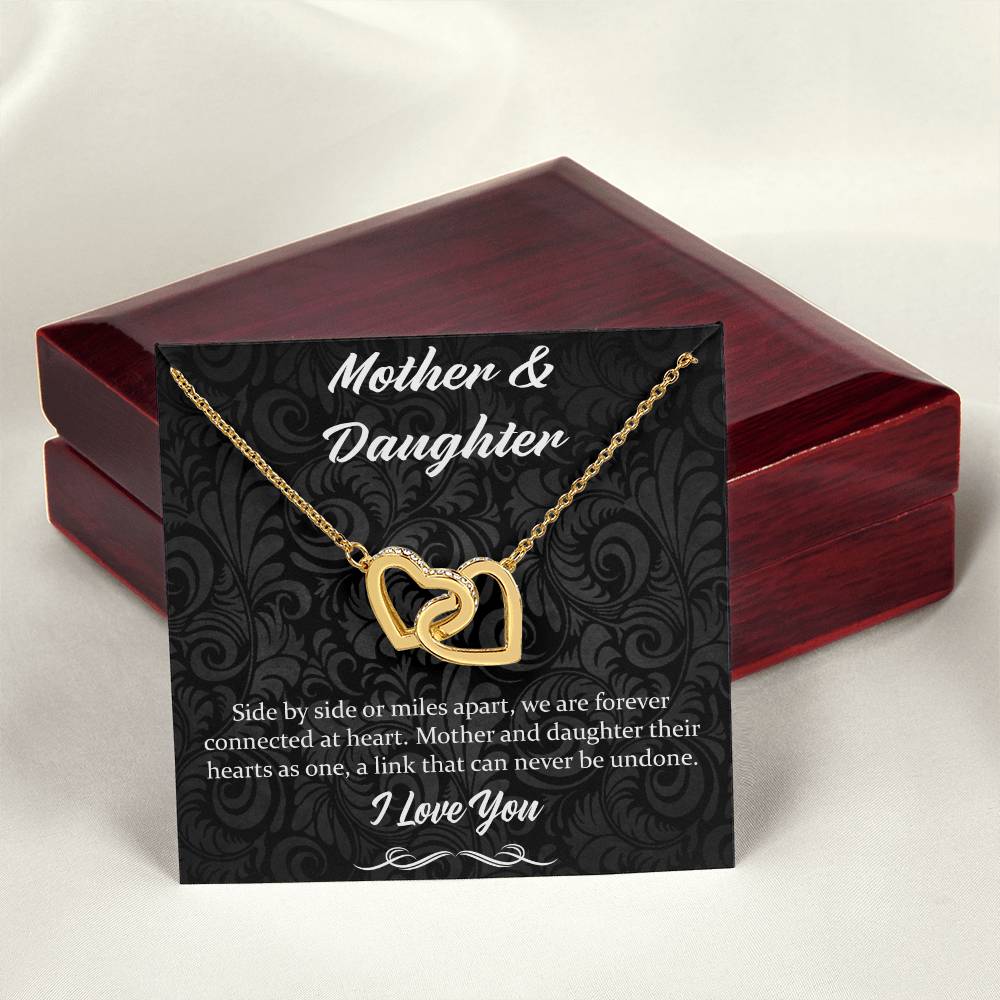 Side By Side Or Miles Apart - Mother & Daughter Interlocking Hearts Necklace