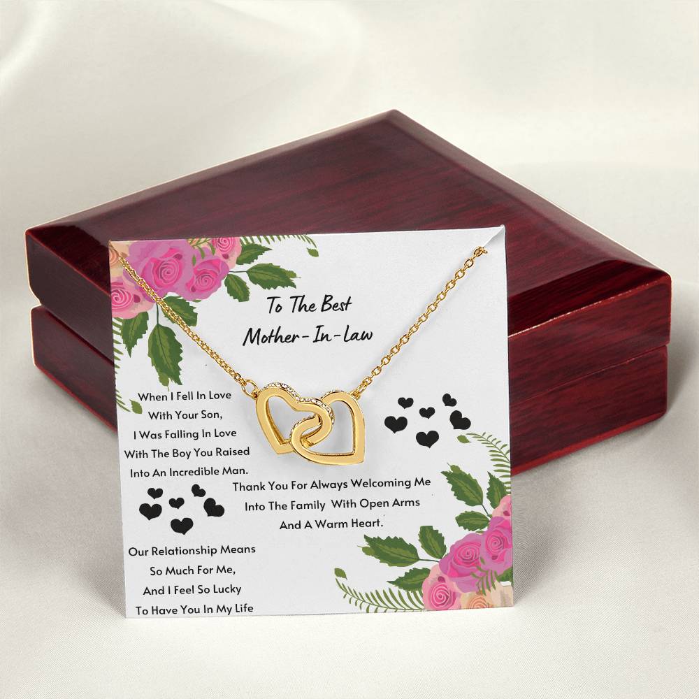 Mother In Law- I Feel So Lucky To Have You. Interlocking Hearts Necklace