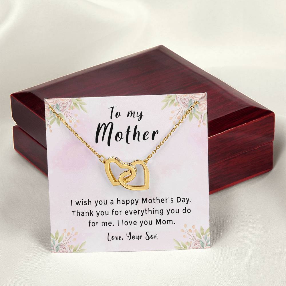 'Thank You For Everything You Do' Necklace Plus Message Card - Amazing Mother'S Day Gift Idea From Son Interlocking Hearts Necklace