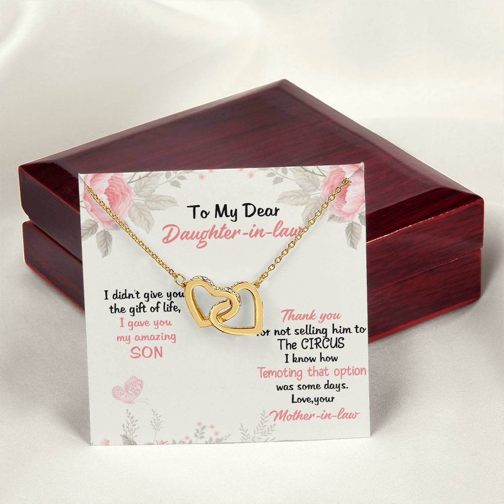 To My Dear Daughter In Law Thank You For Not Selling My Son Love From Mother In Law Love Forever Neckless Interlocking Hearts Necklace