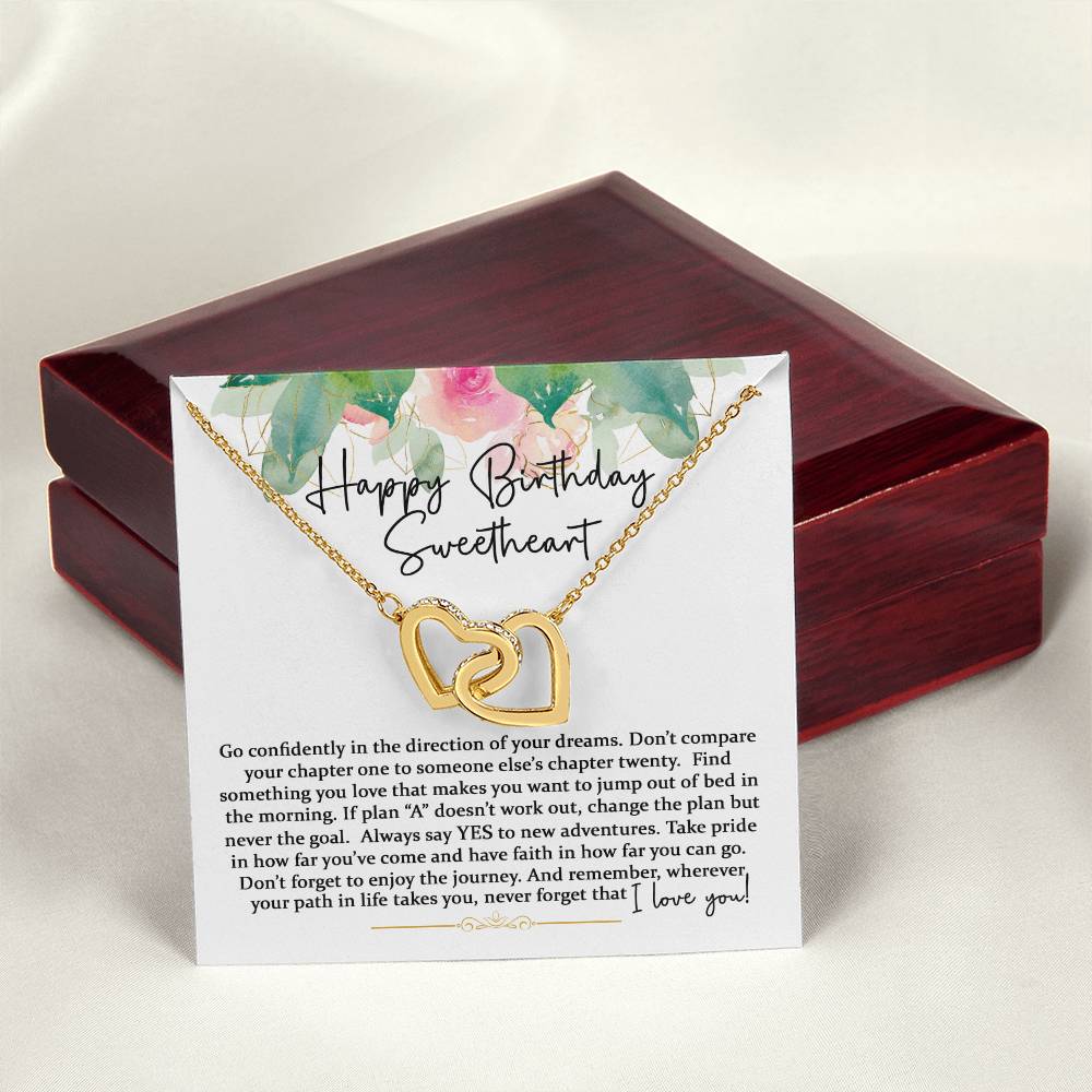 Happy Birthday Sweetheart - Interlocking Hearts - Pink Gold Interlocking Hearts Necklace