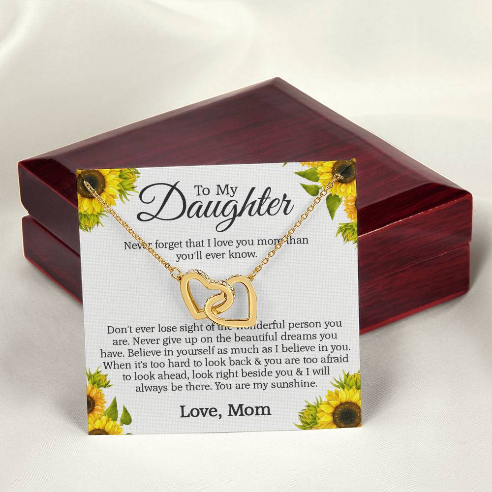 To My Daughter - Never Forget That I Love You More Than You'Ll Ever Know Interlocking Hearts Necklace