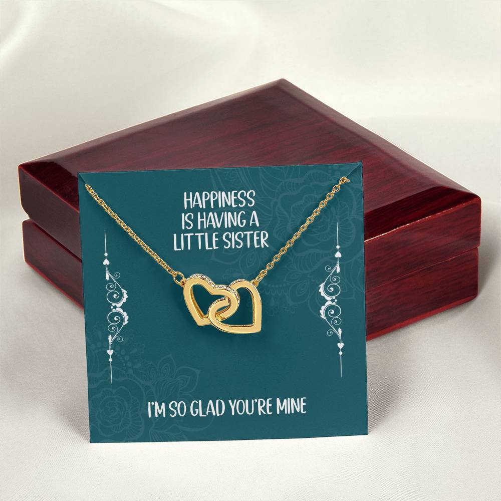 Heart Necklace Gift For Sister - Happiness Is Having A Great Little Sister Interlocking Hearts Necklace