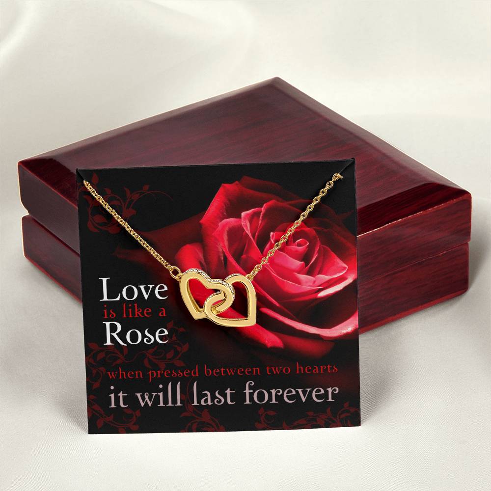 Love Is Like A Rose Designed To Be Beautiful Whether For Valentine Birthday Or Just Because. With Gift Box As Standard Or Upgrade To Our Mahogany Box. Interlocking Hearts Necklace
