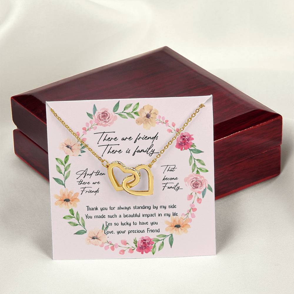There Are Friends There Is Family Interlocking Hearts Necklace Birthday Message Card Gift